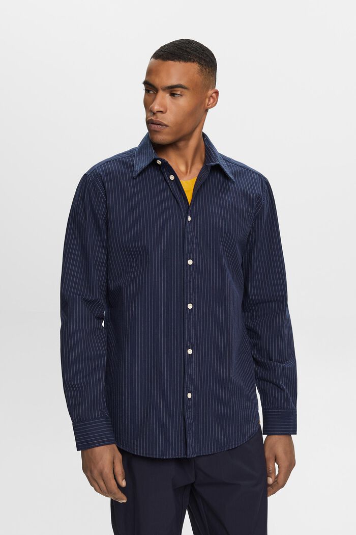 Camicia in twill a righe gessate, 100% cotone, NAVY, detail image number 1