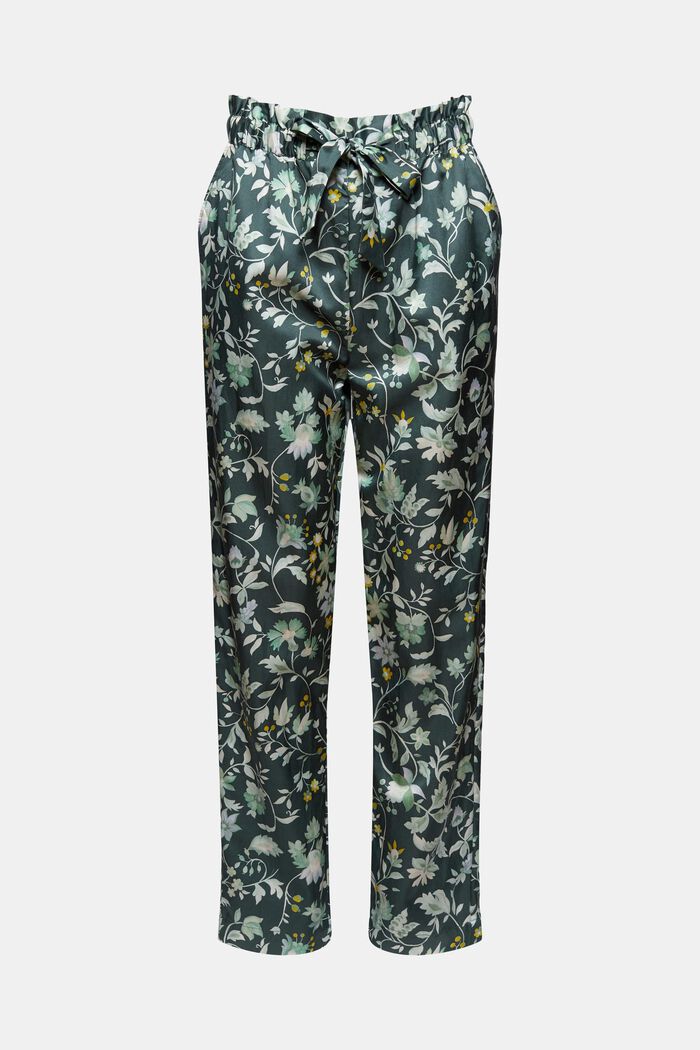 Con seta: pantaloni da pigiama con vita in stile paperbag, DARK TEAL GREEN, detail image number 6