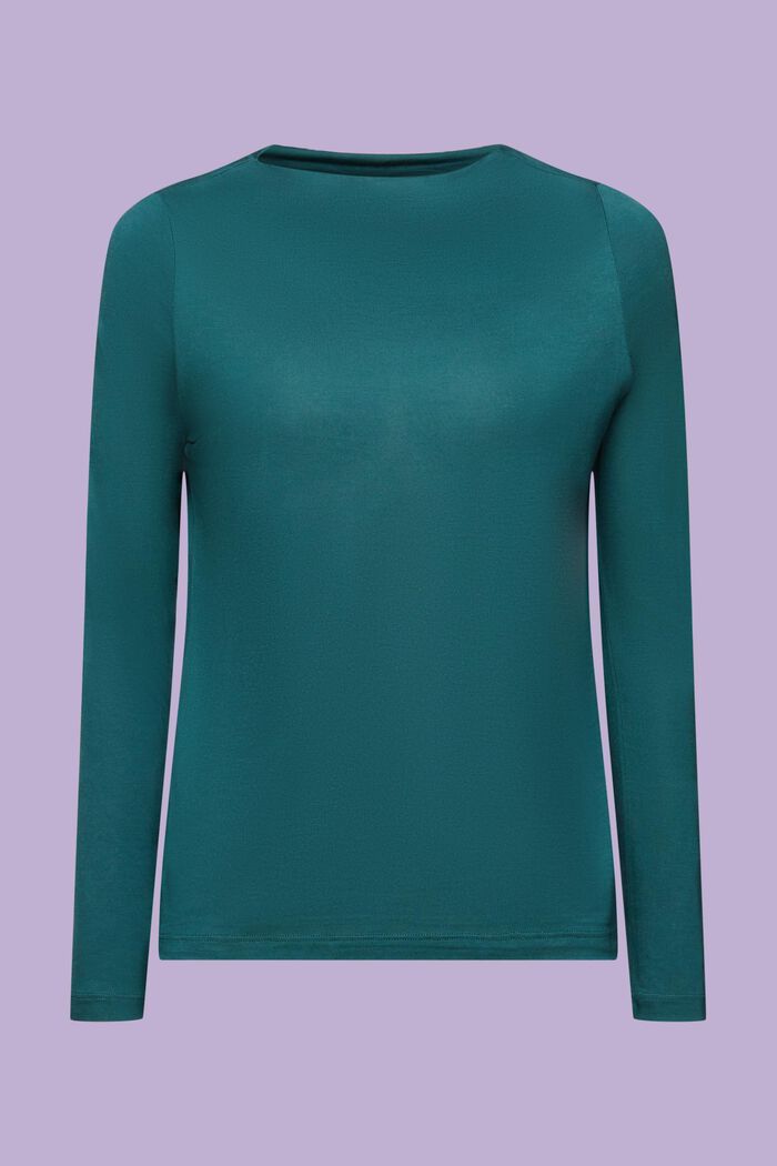 Maglia a maniche lunghe in jersey con collo a cascata, EMERALD GREEN, detail image number 7