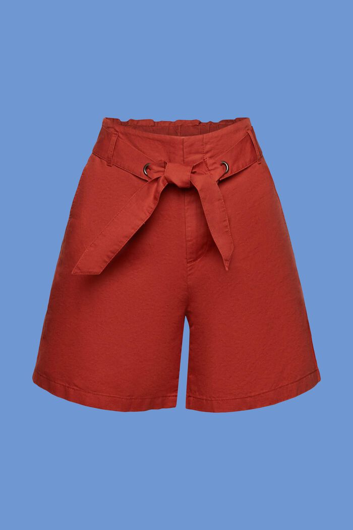 Pantaloncini con cintura da annodare, misto cotone e lino, TERRACOTTA, detail image number 7