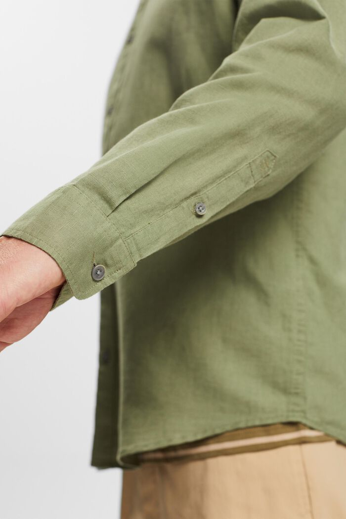 Camicia button-down in misto cotone e lino, LIGHT KHAKI, detail image number 2