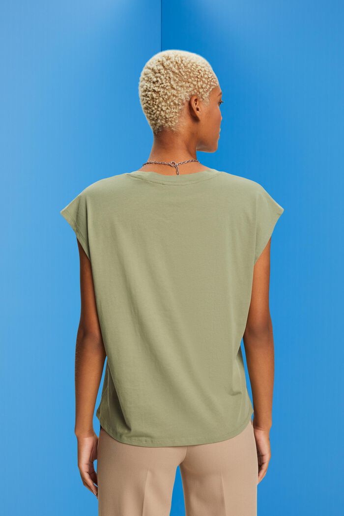 T-shirt di cotone smanicata con scollo a V, LIGHT KHAKI, detail image number 3
