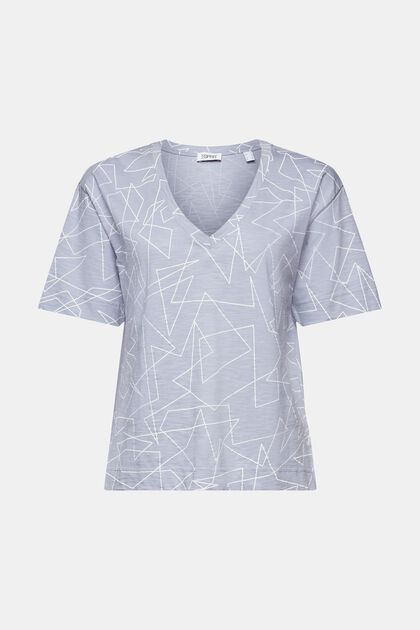 T-shirt stampata in cotone con scollo a V