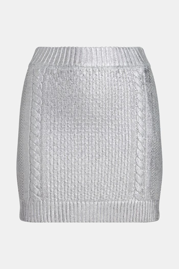 Minigonna in maglia intrecciata metallizzata, SILVER, detail image number 4