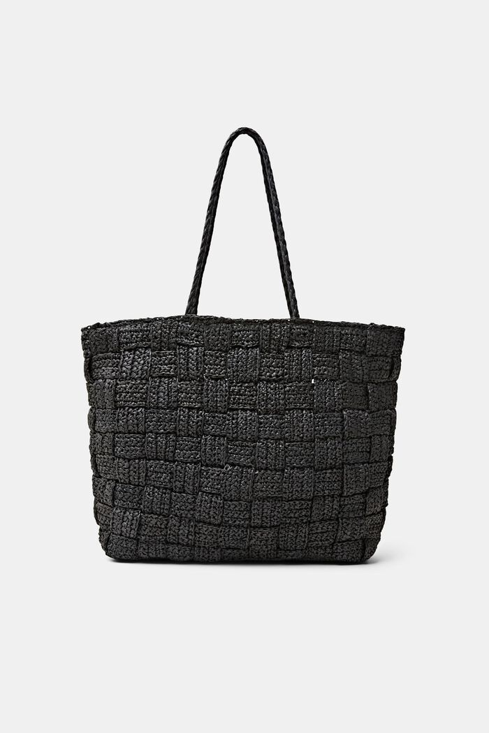 Tote bag in paglia intrecciata, BLACK, detail image number 0
