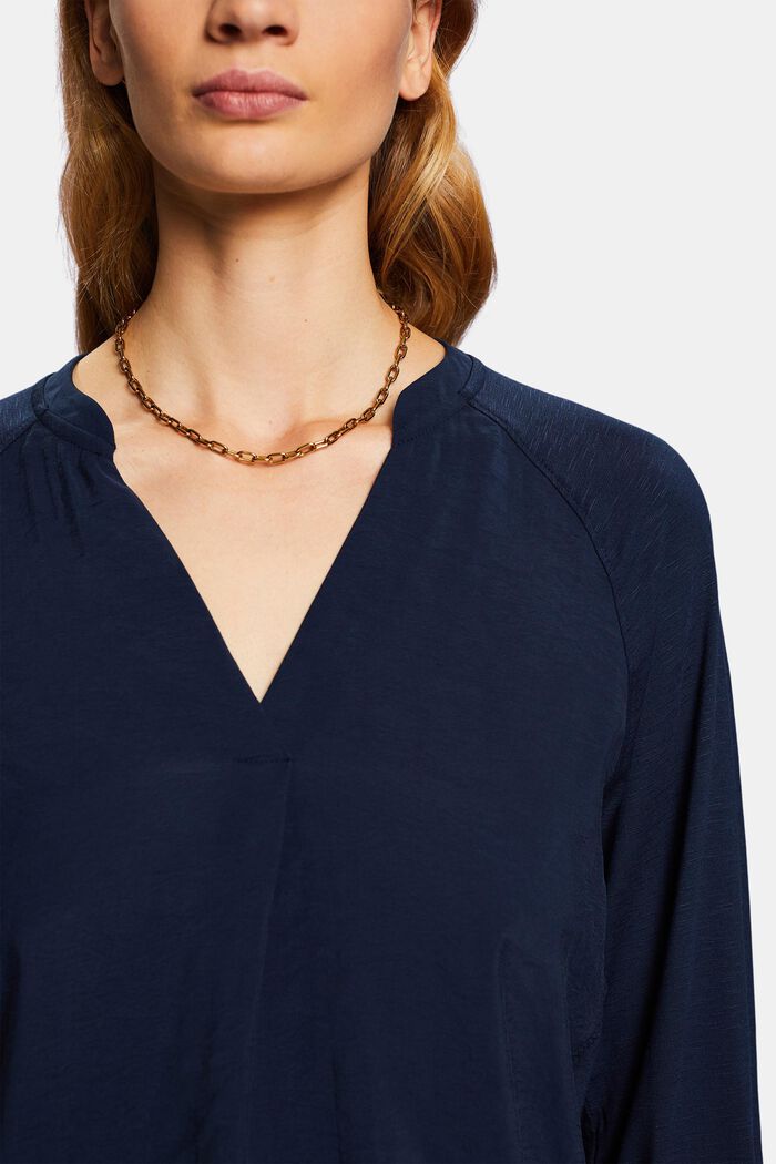 Blusa a maniche lunghe con scollo a V, NAVY, detail image number 2