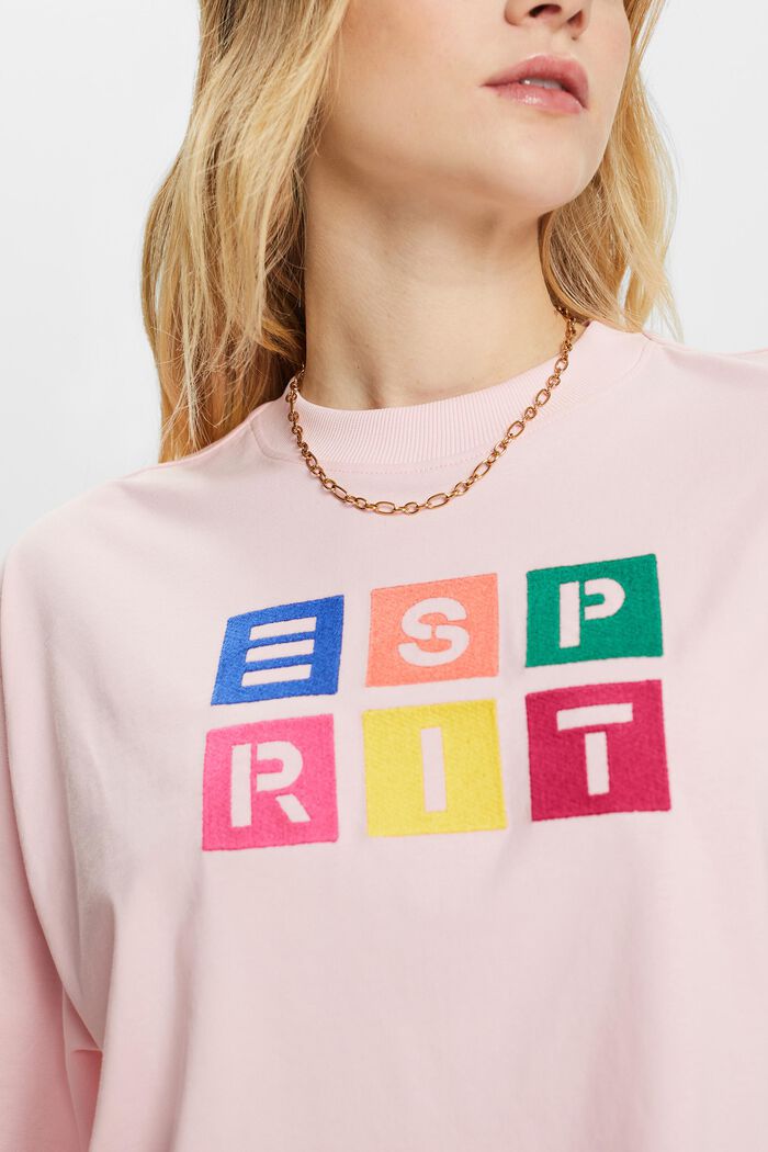 T-shirt in cotone con logo ricamato, PASTEL PINK, detail image number 2