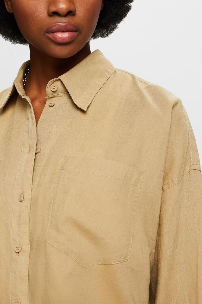 Camicia blusata in lino e cotone, BEIGE, detail image number 3