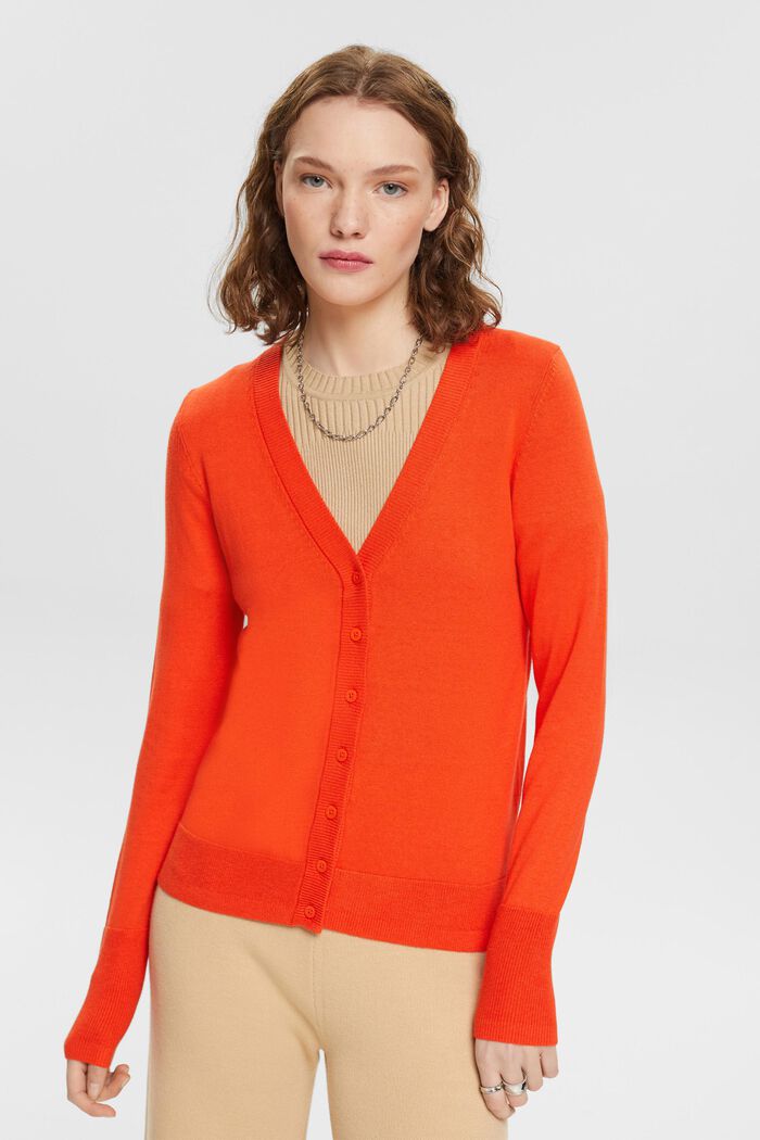 Cardigan con scollo a V, ORANGE RED, detail image number 0