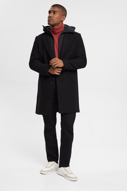 Cappotto in misto lana con cappuccio rimovibile