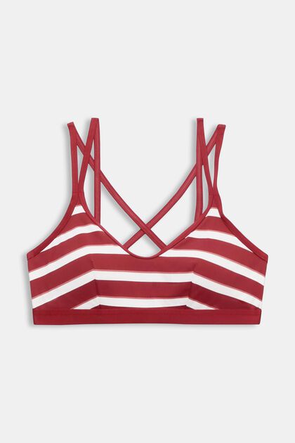 Top da bikini imbottito con righe & spalline incrociate, DARK RED, overview