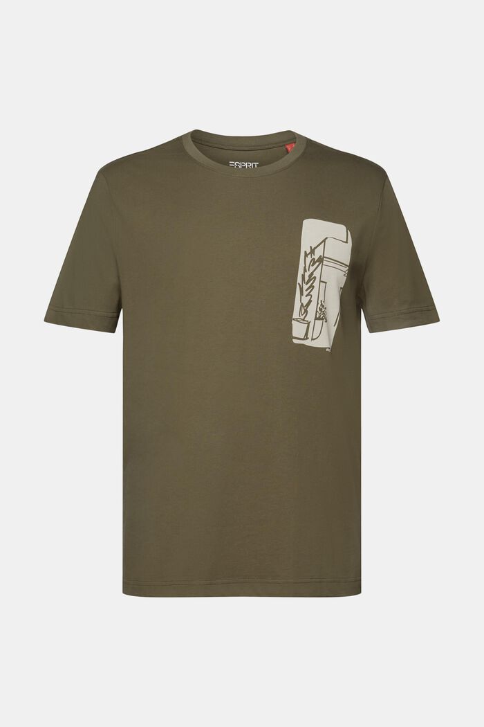 T-shirt con stampa frontale, 100% cotone, KHAKI GREEN, detail image number 5