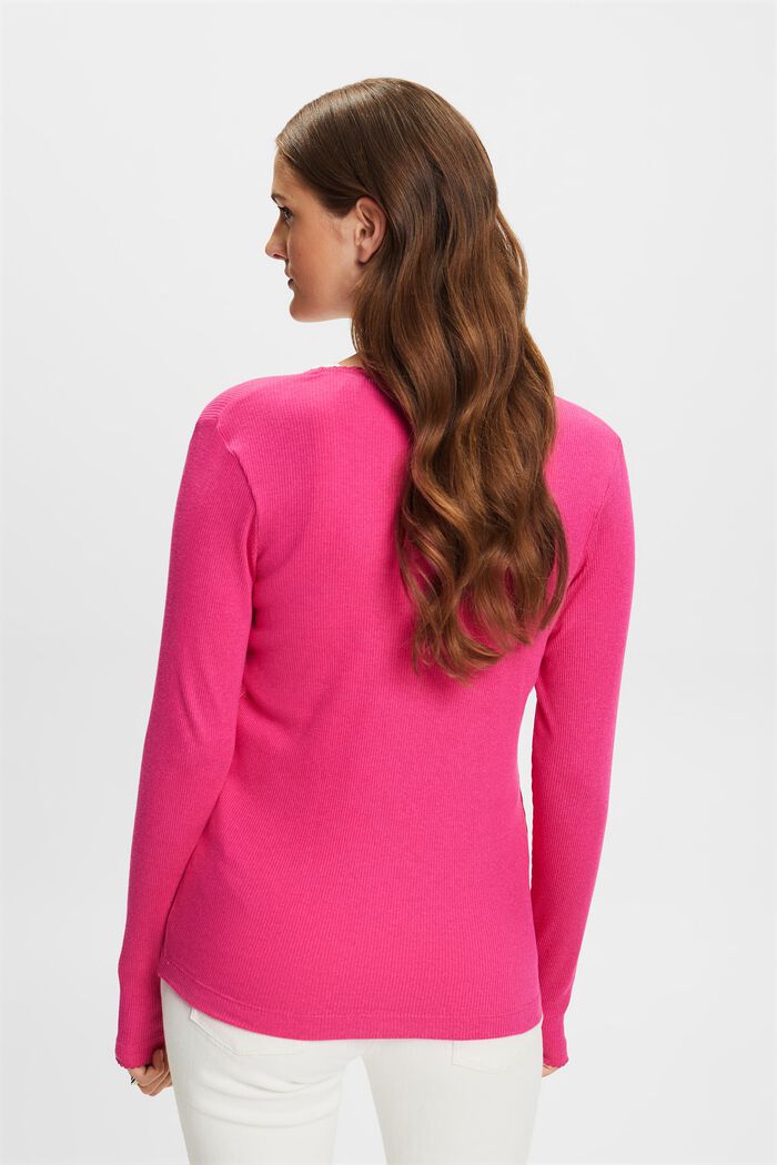 Maglia a manica lunga in jersey a coste, PINK FUCHSIA, detail image number 4