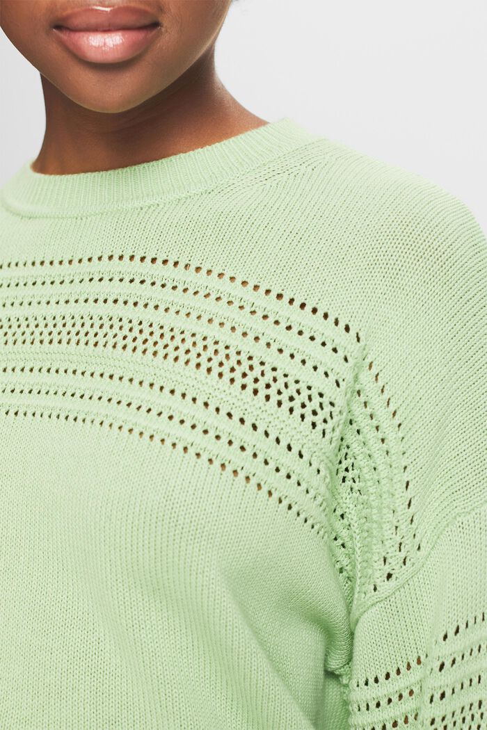 Pullover girocollo a maglia traforata, LIGHT GREEN, detail image number 3