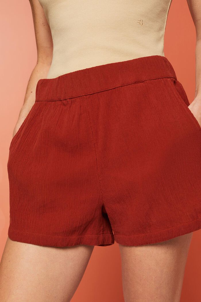 Shorts pull on in cotone stropicciato, TERRACOTTA, detail image number 2