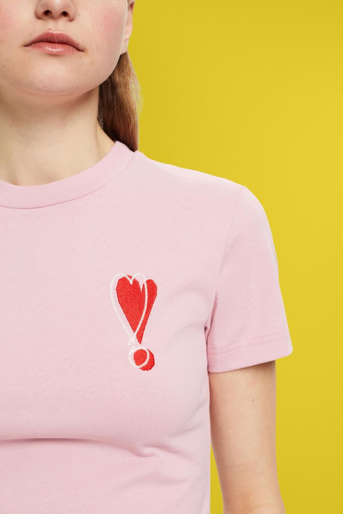 T-shirt in cotone con motivo a cuore ricamato, PINK, detail image number 2