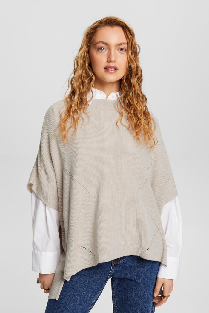 Poncho in maglia a coste, LIGHT BEIGE, detail image number 2