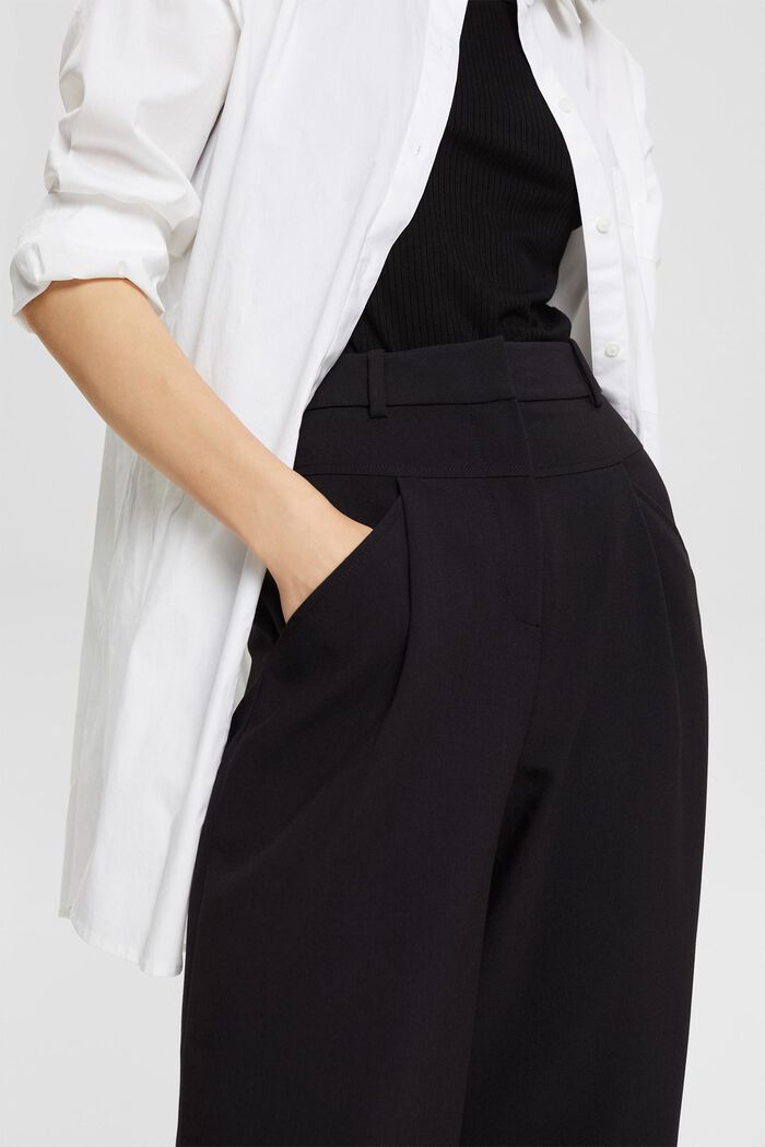 Pantaloni culotte a vita alta con pieghe in vita, BLACK, detail image number 0