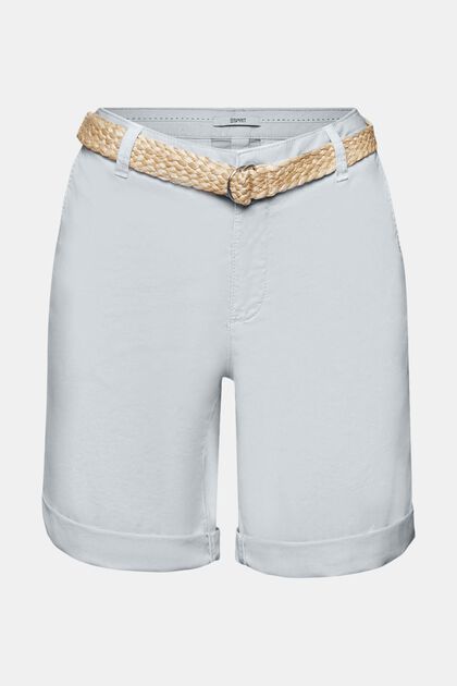 Shorts con cintura intrecciata in raffia, LIGHT BLUE, overview