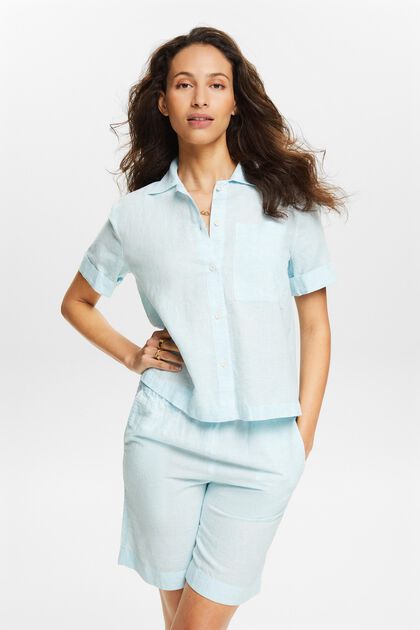 Camicia blusata in lino e cotone