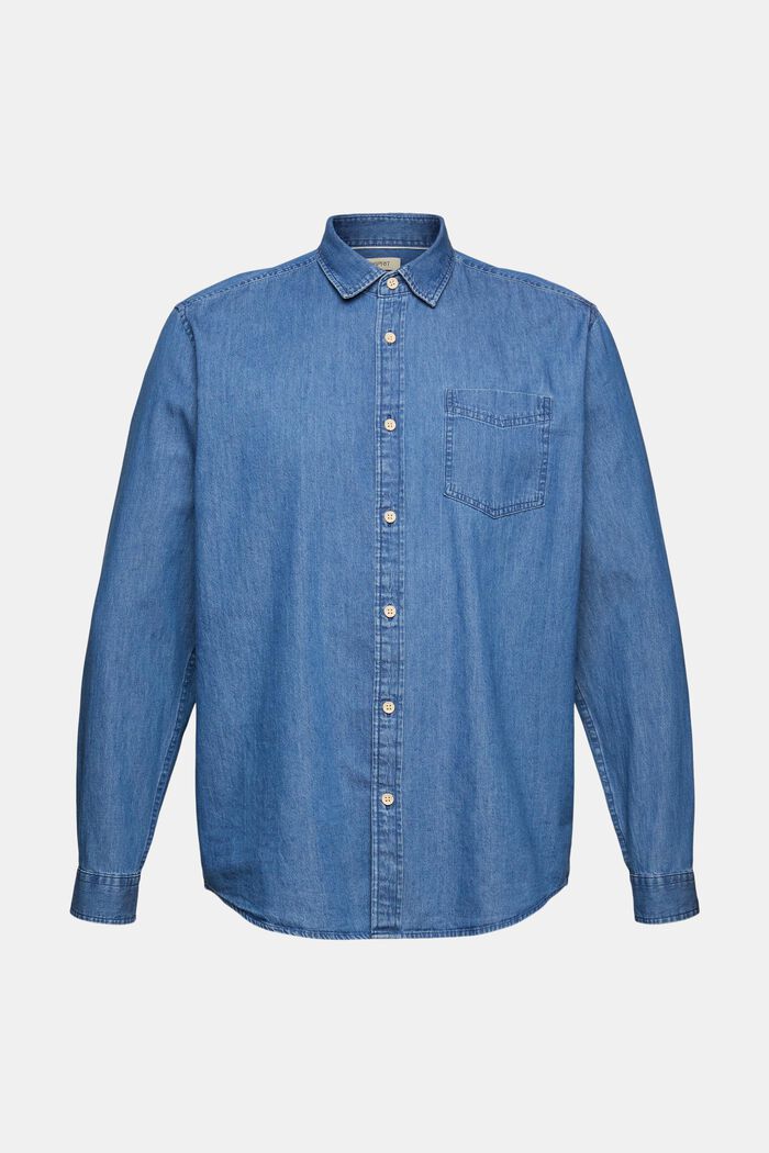 Camicia di jeans con taschino sul petto, BLUE MEDIUM WASHED, overview