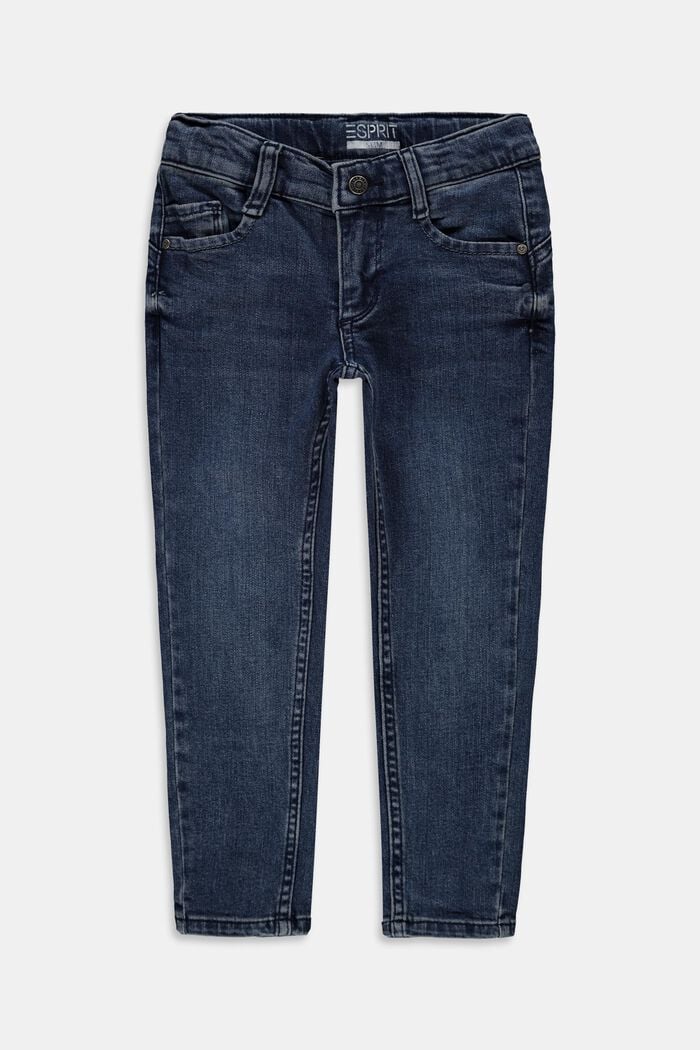 In materiale riciclato: jeans con spacchi e vita regolabile, BLUE DARK WASHED, detail image number 0