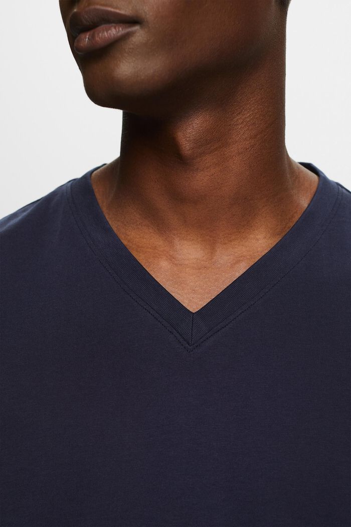 T-shirt con scollo a V in cotone biologico, NAVY, detail image number 3