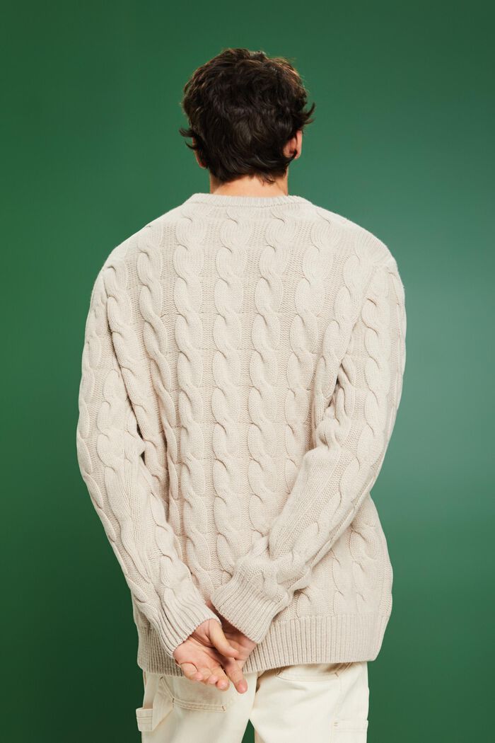 Pullover in maglia di lana intrecciata, LIGHT TAUPE, detail image number 3