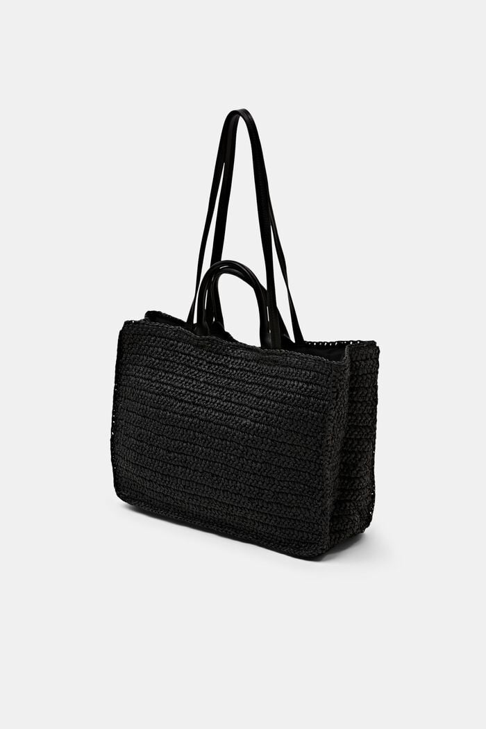 Grande borsa tote a uncinetto, BLACK, detail image number 2