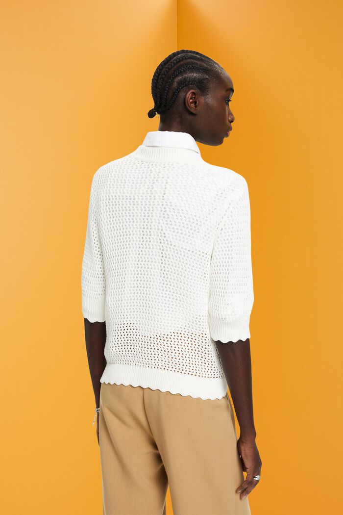 Pullover in mesh di cotone sostenibile, OFF WHITE, detail image number 3