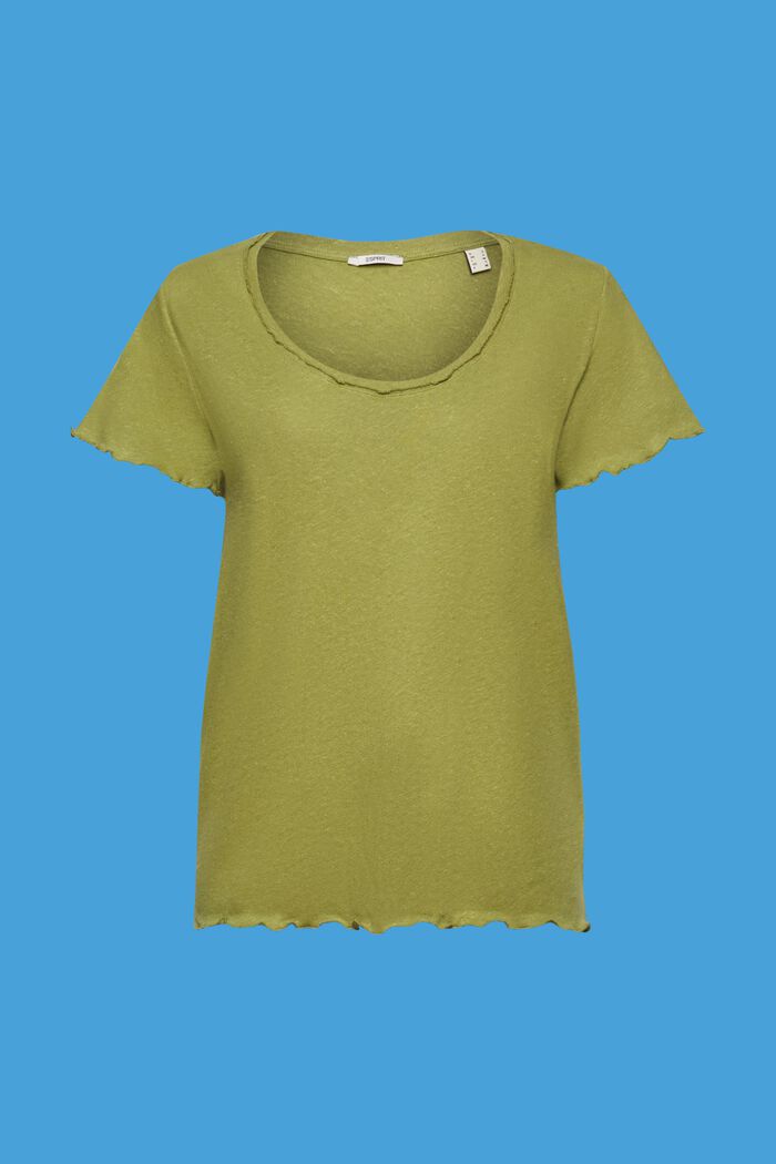 T-shirt con orli arrotolati, misto cotone e lino, PISTACHIO GREEN, detail image number 5