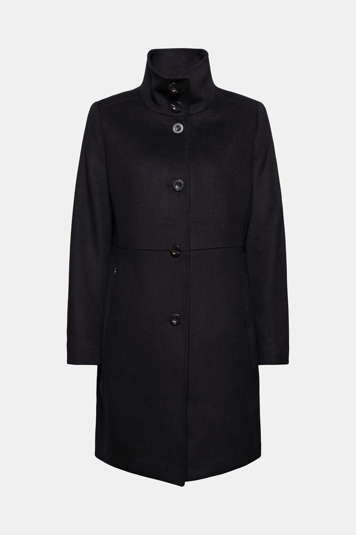 In misto lana: cappotto con collo alla coreana, BLACK, detail image number 5