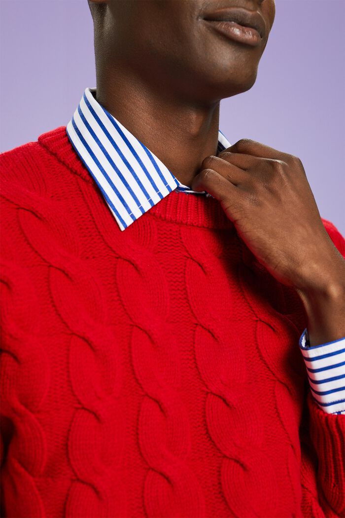 Pullover in maglia di lana intrecciata, DARK RED, detail image number 3
