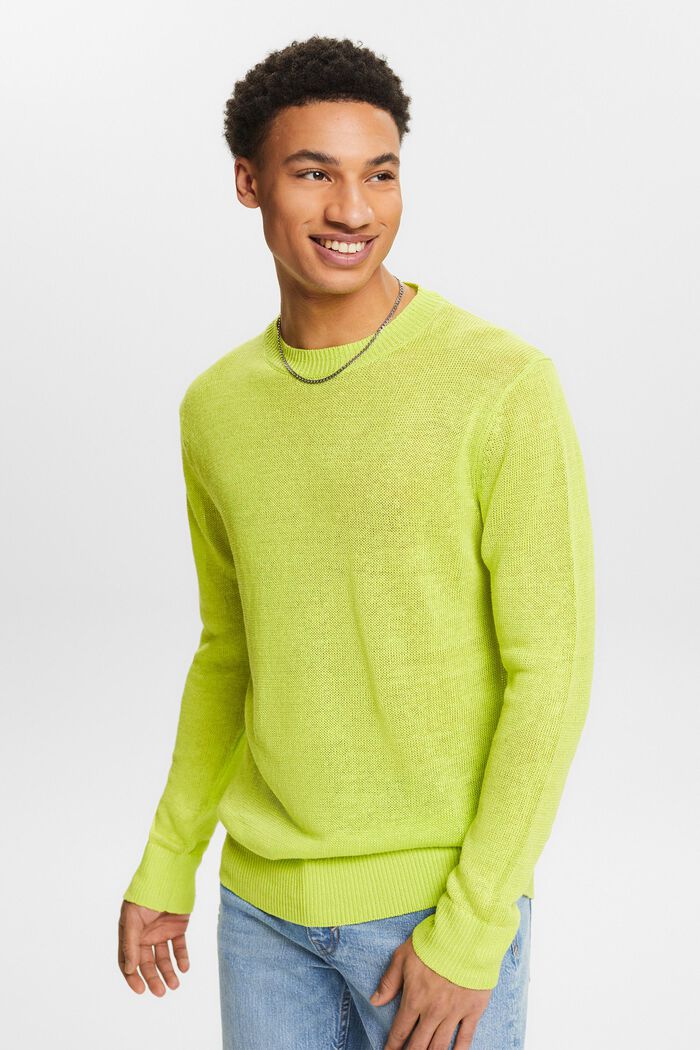 Maglione con girocollo in lino, LIME GREEN, detail image number 0