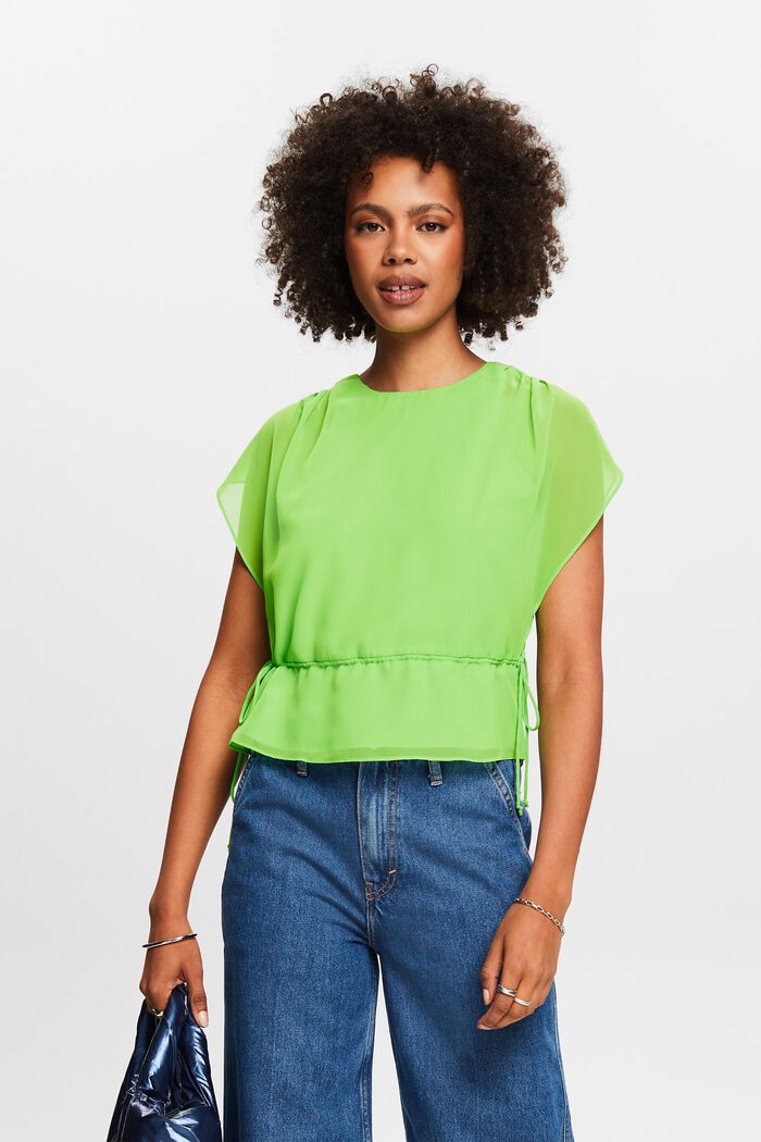 Blusa in chiffon con coulisse, CITRUS GREEN, detail image number 0