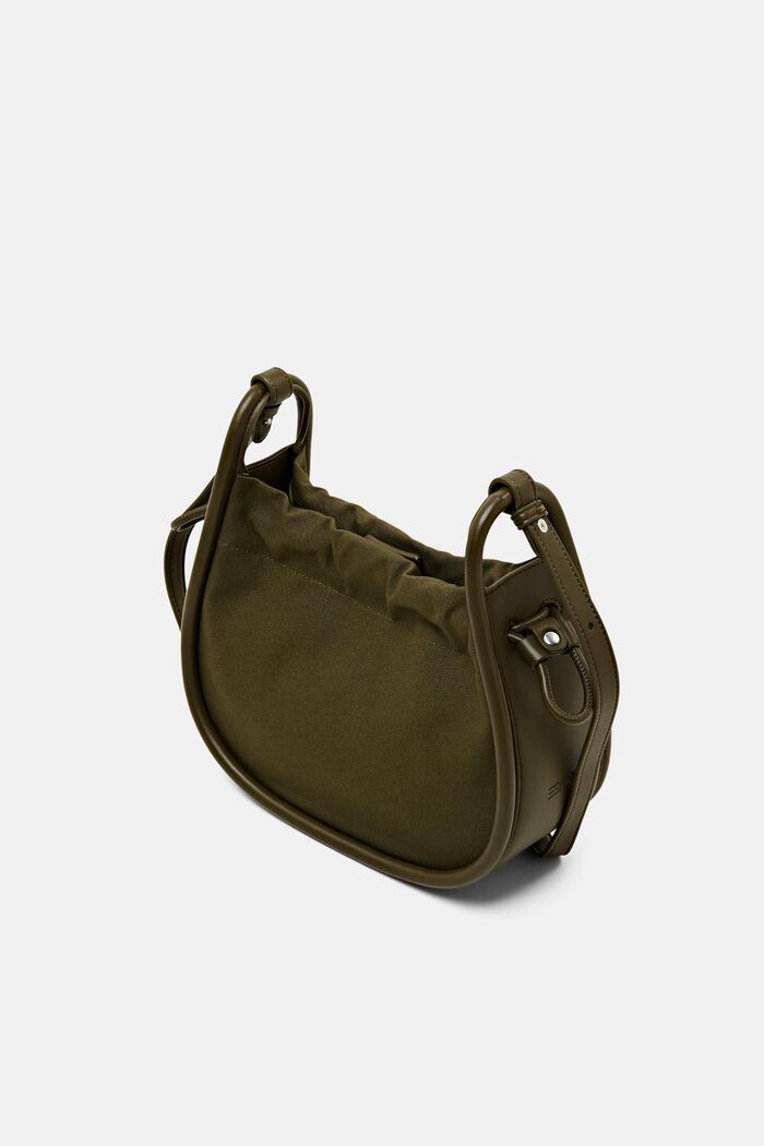 Borsa a tracolla con rifiniture in pelle vegana, OLIVE, detail image number 2