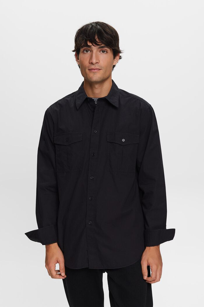 Camicia utility in cotone, BLACK, detail image number 1