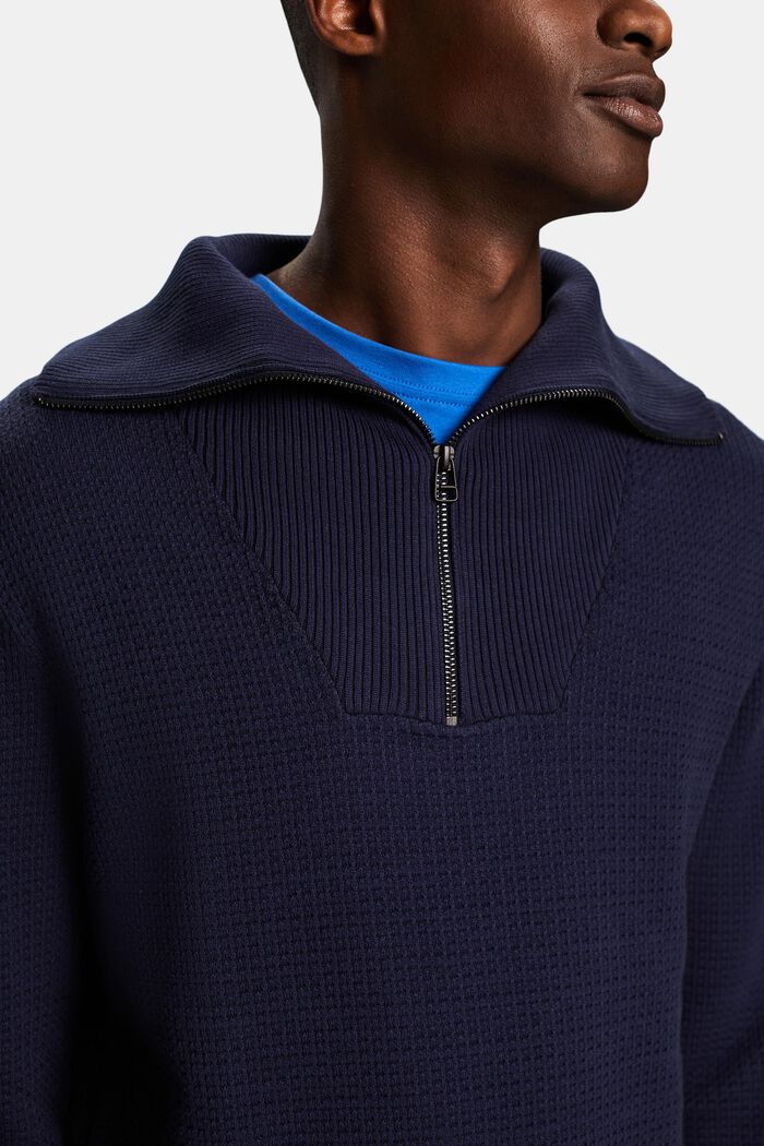 Pullover troyer in cotone strutturato, NAVY, detail image number 3