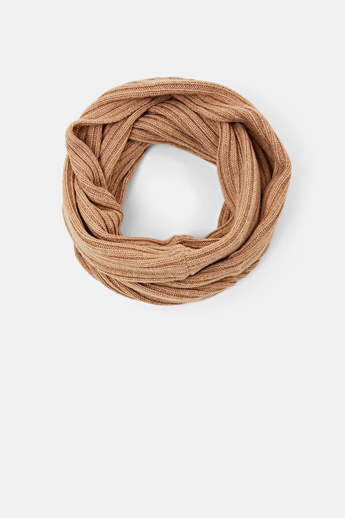 Sciarpa ad anello in maglia a coste, misto lana, CAMEL, detail image number 0