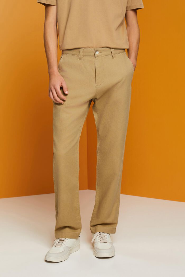 Pantaloni in misto cotone e lino, KHAKI BEIGE, detail image number 0