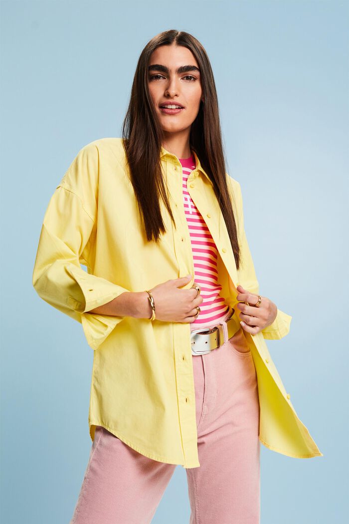 Camicia in popeline di cotone, PASTEL YELLOW, detail image number 4