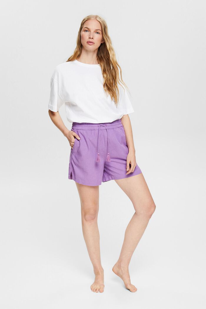 Con lino: shorts con coulisse con cordoncino, VIOLET, detail image number 1