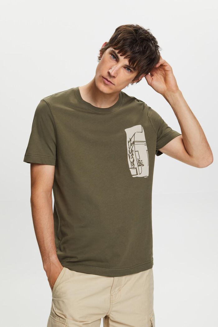 T-shirt con stampa frontale, 100% cotone, KHAKI GREEN, detail image number 0