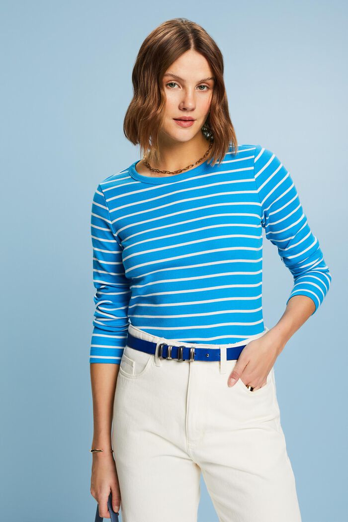 Top a righe in maglia a coste, BLUE, detail image number 0