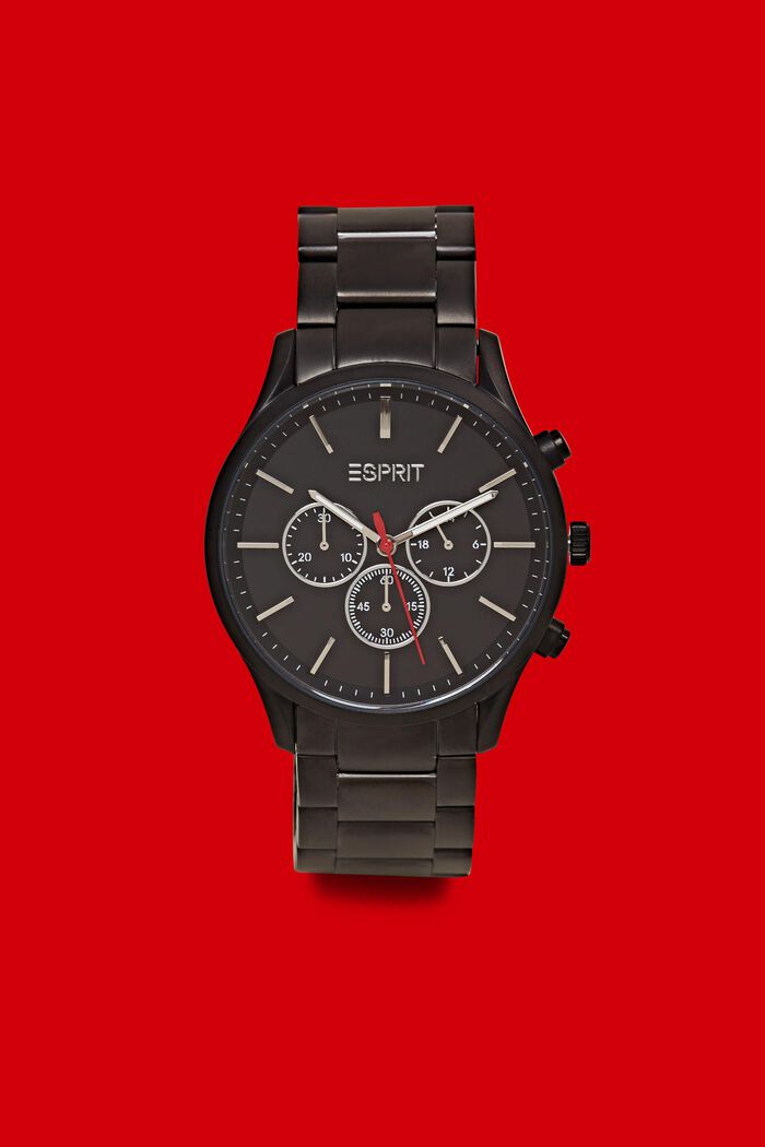 Cronografo in acciaio inossidabile con cinturino a maglie, BLACK, detail image number 0