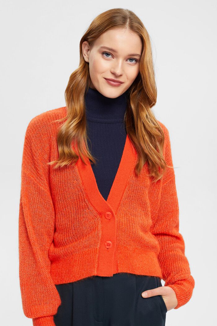 Cardigan in mohair con scollo a V, ORANGE RED, detail image number 0
