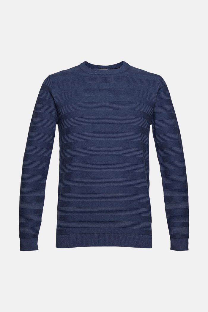 Pullover con righe in maglia strutturata, cotone biologico, DARK BLUE, overview