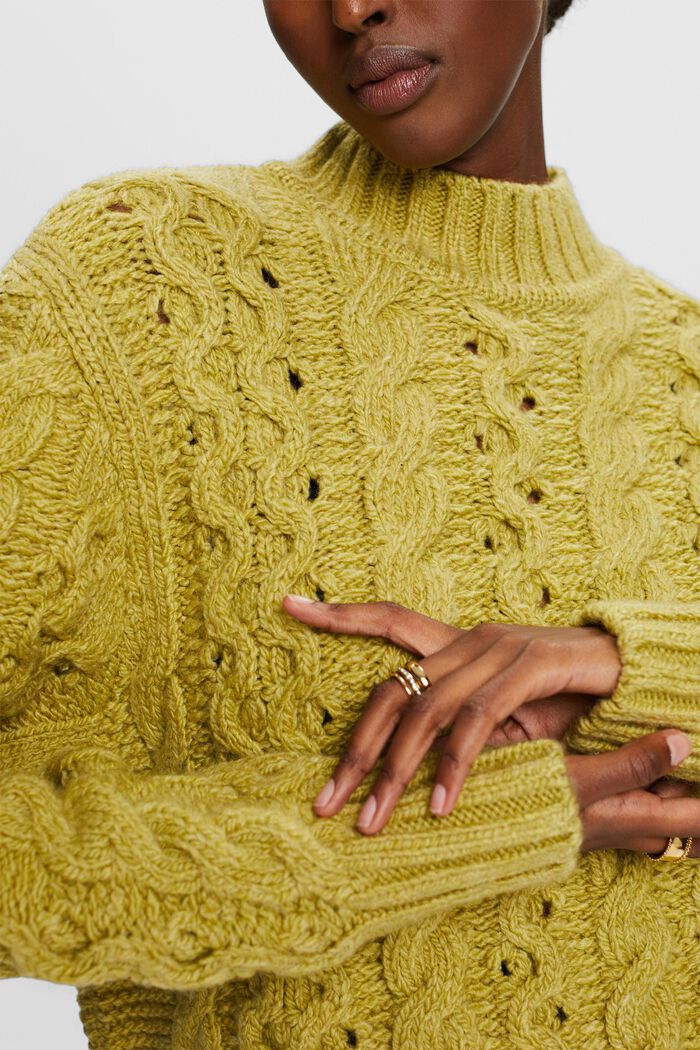 Pullover in misto lana in maglia intrecciata, PISTACHIO GREEN, detail image number 1