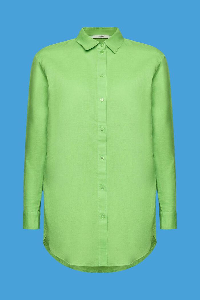 Camicia in misto lino e cotone, GREEN, detail image number 6