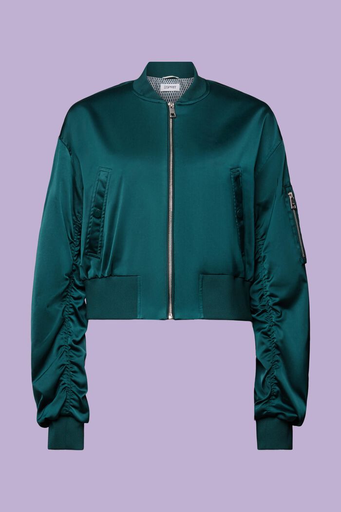 Giacca bomber cropped in raso, DARK TEAL GREEN, detail image number 6
